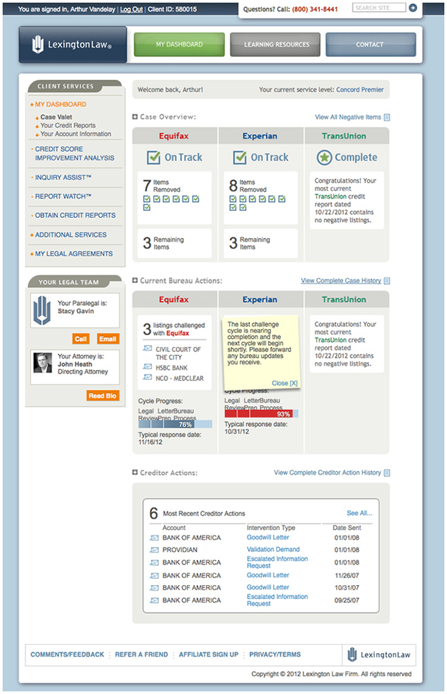 Lexington Law Account Dashboard
